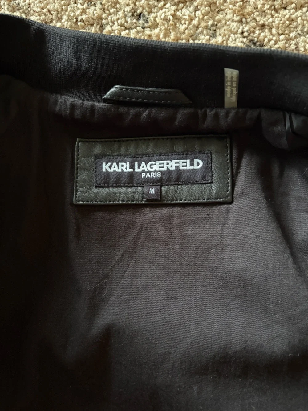 Karl Lagerfeld Black Leather Bomber Jacket